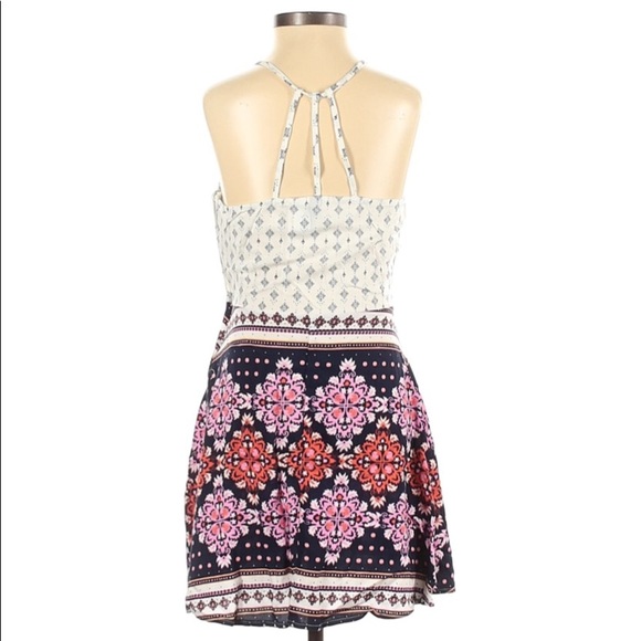 H&M multi-patterned halter white and purple boho mini dress - Picture 2 of 11
